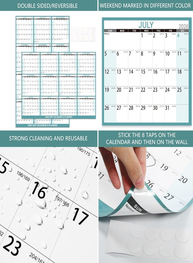Lortarl Dry Erase Calendar 2026-2027 - Large Yearly Calendar for Wall, 32'' x 48'' Laminated Erasable Organizer with Large Blocks, Horizontal/Vertical, Great for Office, School, Home, July 2026 - June 2027 - Image 4