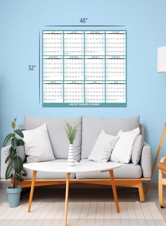 Lortarl Dry Erase Calendar 2026-2027 - Large Yearly Calendar for Wall, 32'' x 48'' Laminated Erasable Organizer with Large Blocks, Horizontal/Vertical, Great for Office, School, Home, July 2026 - June 2027 - Image 2