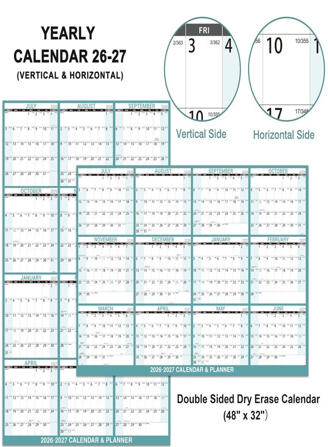 Lortarl Dry Erase Calendar 2026-2027 - Large Yearly Calendar for Wall, 32'' x 48'' Laminated Erasable Organizer with Large Blocks, Horizontal/Vertical, Great for Office, School, Home, July 2026 - June 2027 - Image 3