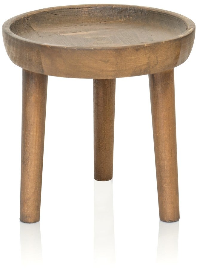 Red Co. 8.75” Dia Round Decorative Wooden Pedestal Plant Stand with Legs, Natural Brown - Image 2