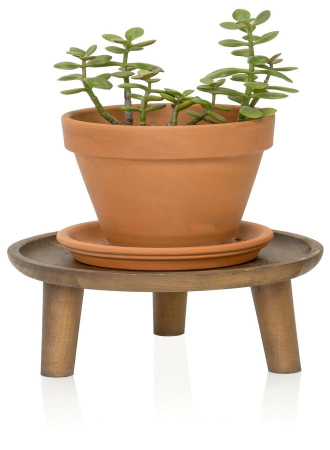 Red Co. 8.75” Dia Round Decorative Wooden Pedestal Plant Stand with Legs, Natural Brown - Image 3