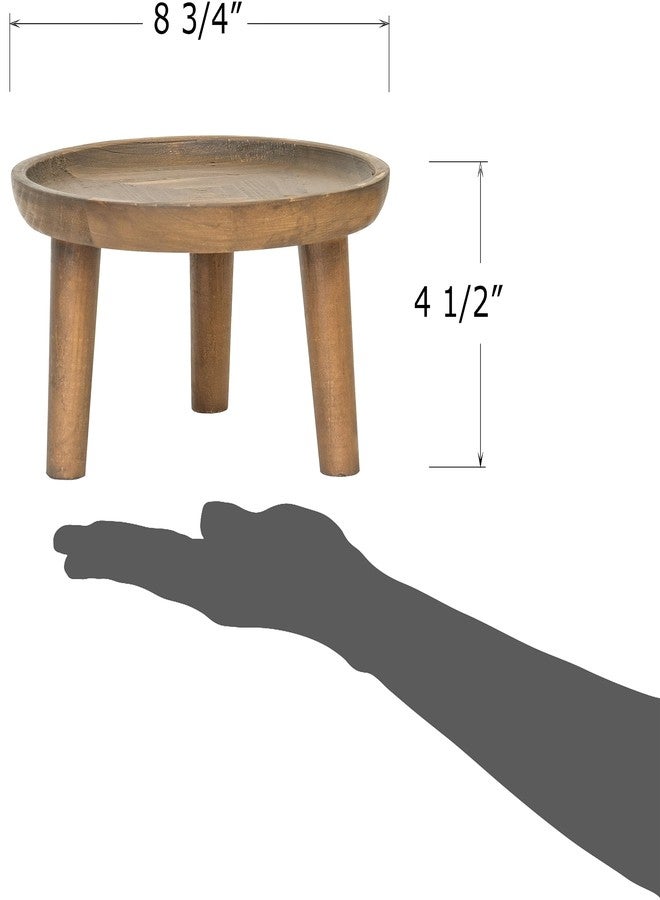 Red Co. 8.75” Dia Round Decorative Wooden Pedestal Plant Stand with Legs, Natural Brown - Image 4
