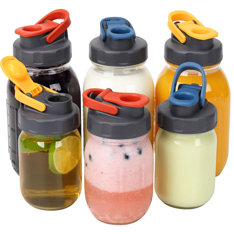 Soligt 6 Pack Mason Jar Lids, Regular Mouth Pour Spout Flip Cap Lids for Ball Brand Mason Jars, Leak Proof Airtight for Drinking Salad Dressing & Food Storing (jars are not included) - Image 1
