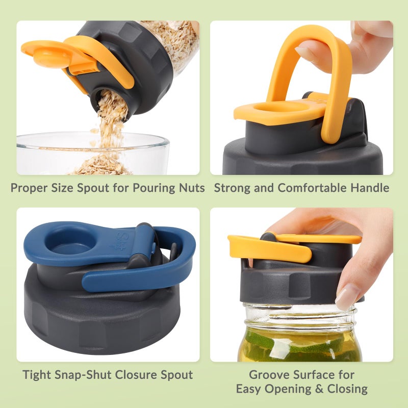 Soligt 6 Pack Mason Jar Lids, Regular Mouth Pour Spout Flip Cap Lids for Ball Brand Mason Jars, Leak Proof Airtight for Drinking Salad Dressing & Food Storing (jars are not included) - Image 5