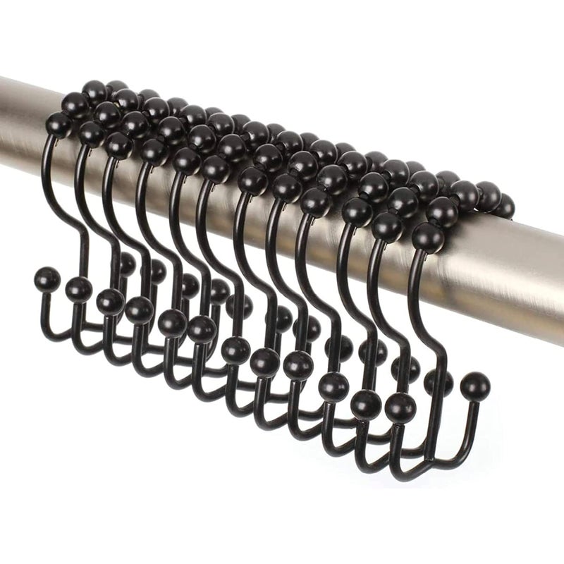 2 Lb. Depot 2lbDepot Double Shower Curtain Hooks Rings (Matte Black Decorative Finish) Premium Rust Resistant Stainless Steel Metal Hook, Roller Balls Glide on Shower Rods, Set of 12 Pieces - Image 1