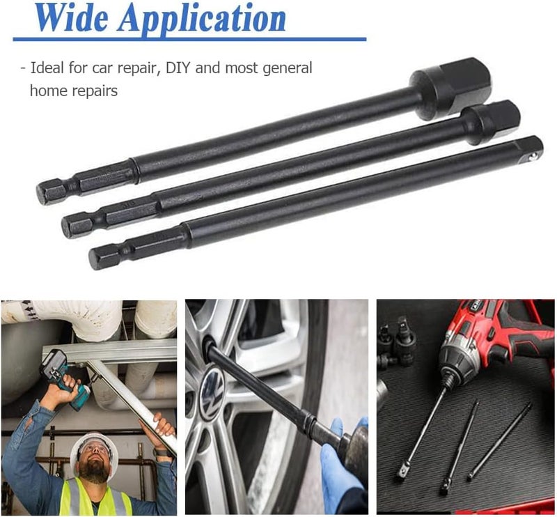 Eyech مجموعة محولات المقبس من 3 قطع بدرجة تأثير 59 طويلة 14 شفة سداسية إلى تمديد المقبس - Image 2