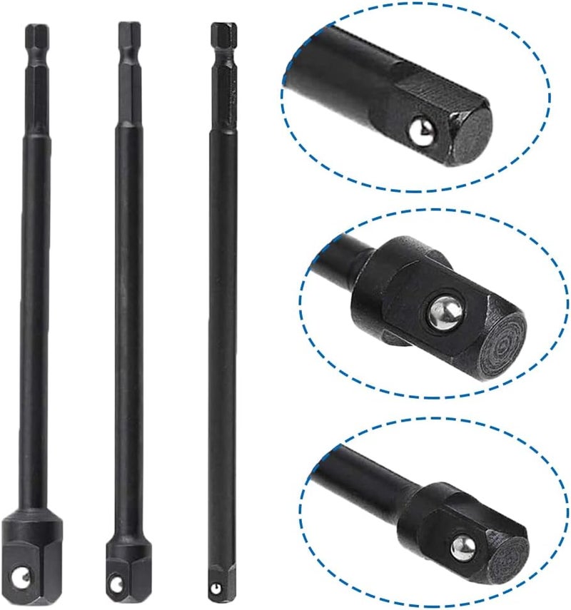 Eyech مجموعة محولات المقبس من 3 قطع بدرجة تأثير 59 طويلة 14 شفة سداسية إلى تمديد المقبس - Image 4