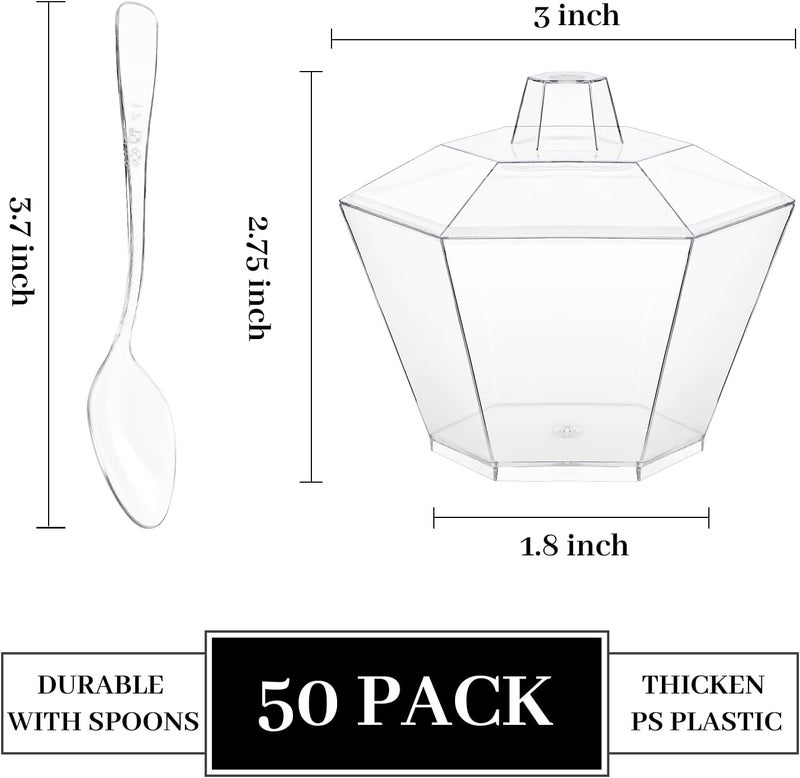 TOFLEN 35 oz Mini Dessert Cups with Lids and Spoons 150 Pcs  Serves 50  Hexagonal Small Plastic Dessert Cups for Parfait Cake Mousse Appetizers Jello Shot and Puddings - Image 2