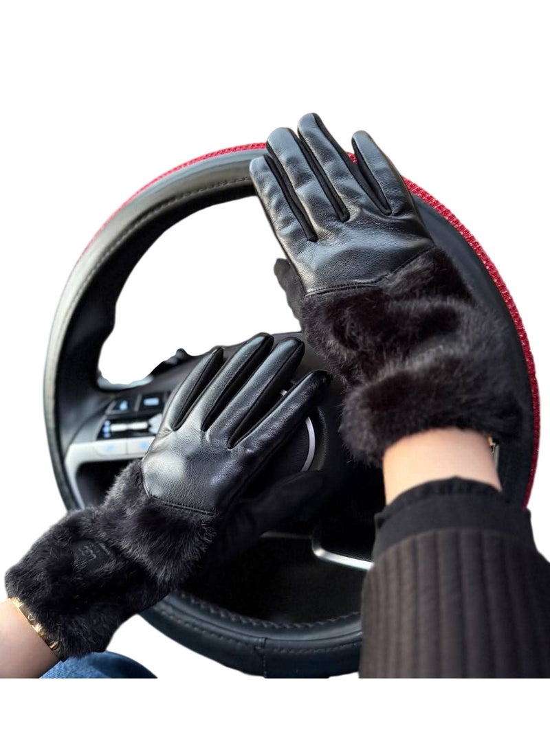Genuine leather gloves, waterproof, stylish winter design, one size fits all - Image 2