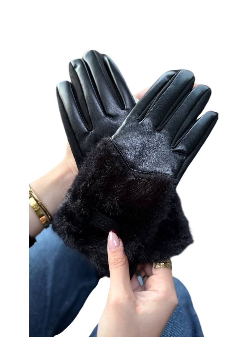 Genuine leather gloves, waterproof, stylish winter design, one size fits all - Image 3