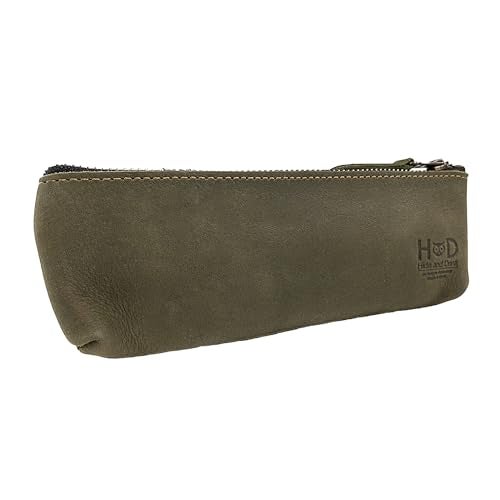 Hide & Drink Hide Drink Rectangular Pencil Case Pen Marker Pouch for Men and Women Flat Zippered Holder Classic Style for Artists Full Grain Leather Handmade Dark Jade - Image 3