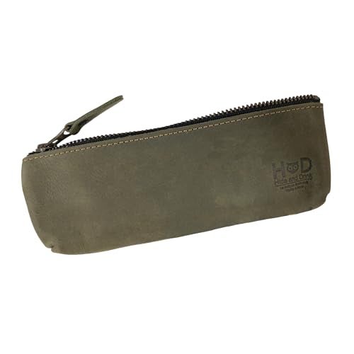 Hide & Drink Hide Drink Rectangular Pencil Case Pen Marker Pouch for Men and Women Flat Zippered Holder Classic Style for Artists Full Grain Leather Handmade Dark Jade - Image 1