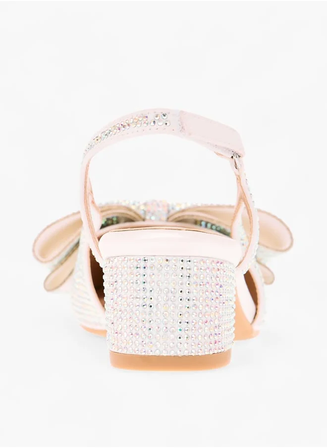 سيليست Girl's Bow Accent Block Heeled Sandals with Hook and Loop Closure