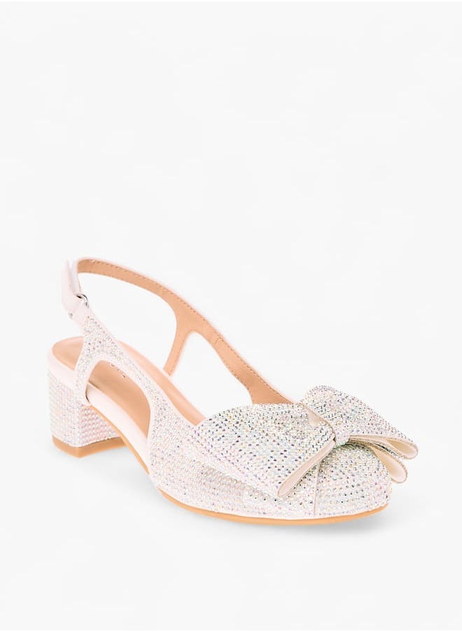 Celeste Girl's Bow Accent Block Heeled Sandals with Hook and Loop Closure  - Image 2
