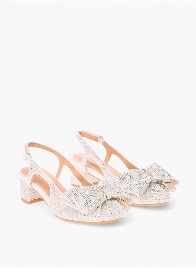 Celeste Girl's Bow Accent Block Heeled Sandals with Hook and Loop Closure  - Image 1