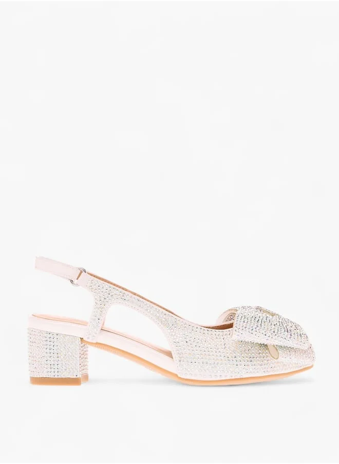 سيليست Girl's Bow Accent Block Heeled Sandals with Hook and Loop Closure
