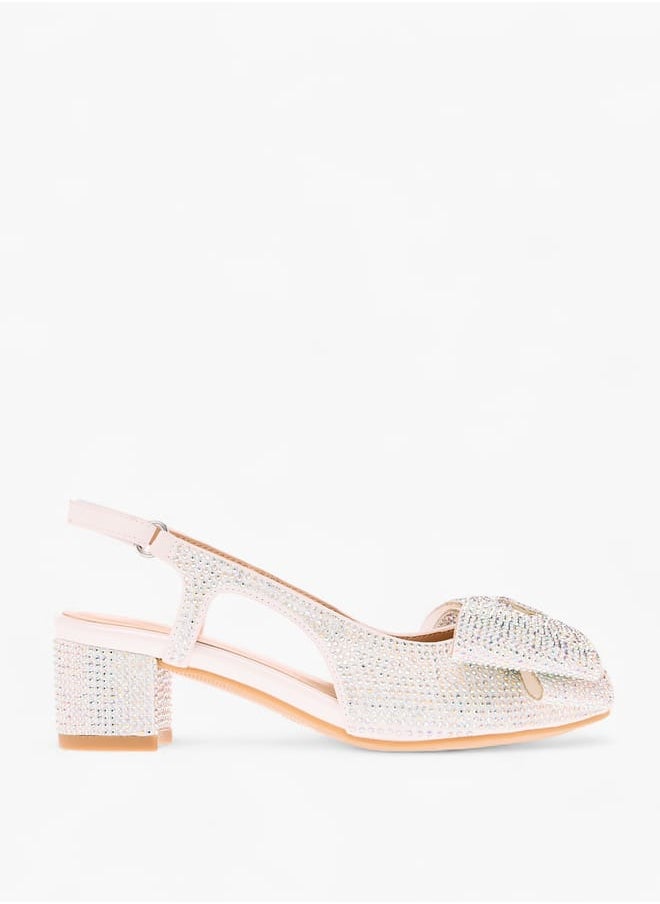 Celeste Girl's Bow Accent Block Heeled Sandals with Hook and Loop Closure  - Image 4