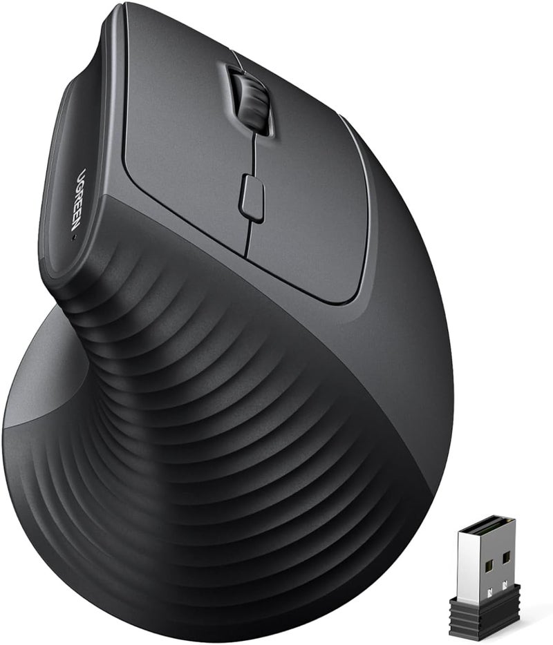 UGREEN Vertical Ergonomic Mouse, 4000 DPI Wireless Mouse Bluetooth & 2.4GHZ USB Receiver, 4 Adjustable DPI 1000/1600/2000/4000, Compatible Windows/MacOS/Linux/Chrome/Android, for MacBook, PC, Tablet - Image 1