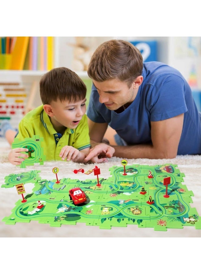 Puzzle Track Car Play Set, Plastic Puzzles with Vehicles, Railcar Puzzle, Car Tracks,Educational Kits - Image 2