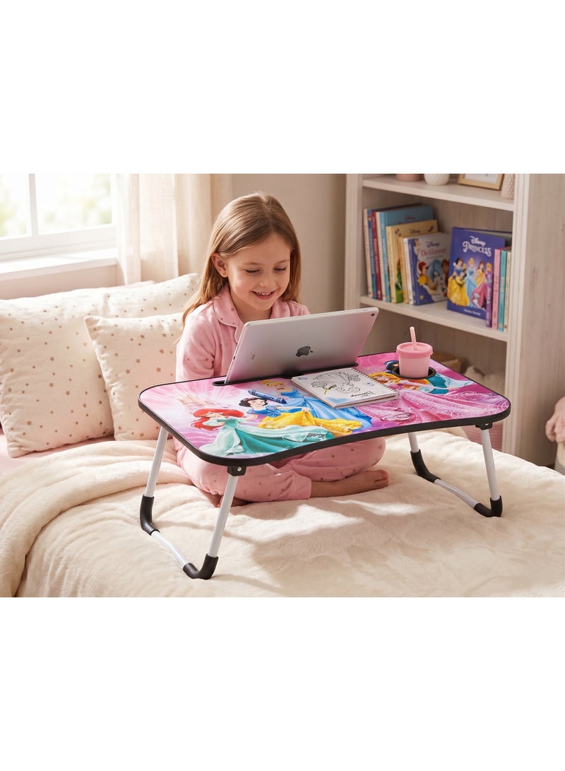 Foldable Laptop Bed Tray Desk with Cup Holder and Tablet Slot, Fairytale Princess Design - Pink - Image 2