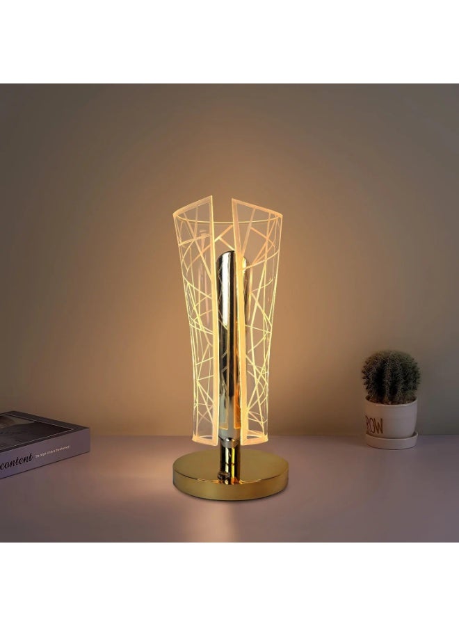 مصباح ليلي LED ثلاثي الأبعاد – قاعدة ذهبية بلاستيكية، مصباح طاولة زخرفي لاسلكي يعمل باللمس لغرفة النوم والمعيشة وديكور المنزل - Image 1