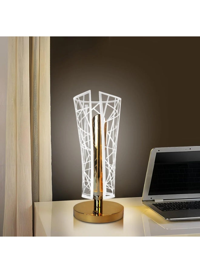 مصباح ليلي LED ثلاثي الأبعاد – قاعدة ذهبية بلاستيكية، مصباح طاولة زخرفي لاسلكي يعمل باللمس لغرفة النوم والمعيشة وديكور المنزل - Image 2