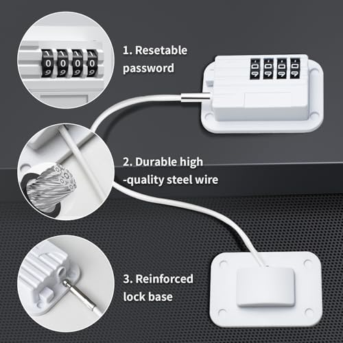 Ougourim Refrigerator Lock - Upgraded Combination Lock for Upright Freezer, Child Safety Lock for Cabinets, White - Image 3