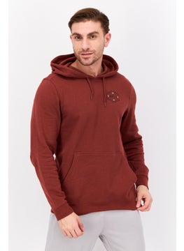 Men Brand Logo Long Sleeves Hooded Sweatshirt, Dark Brown