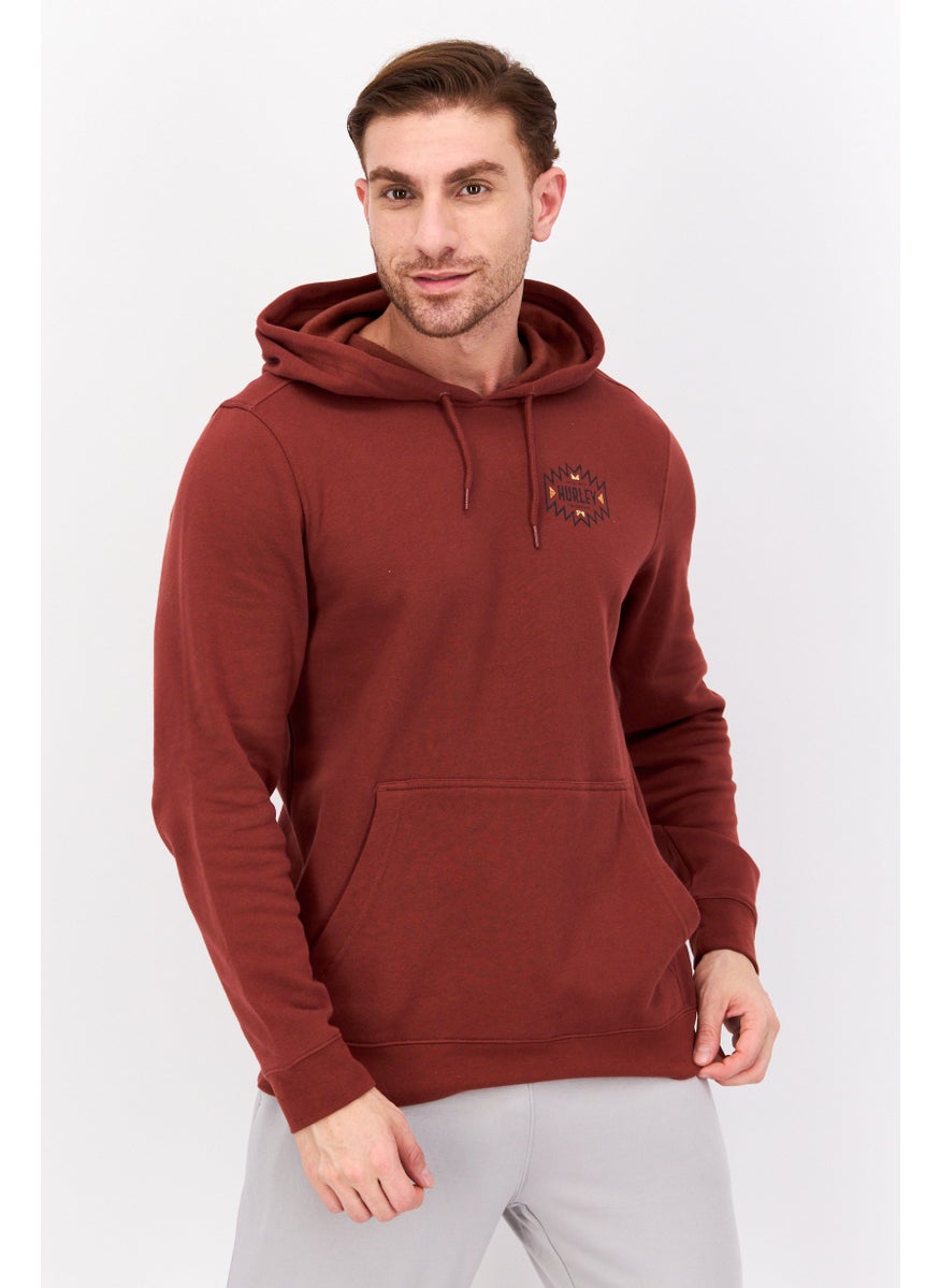 Hurley - Men Brand Logo Long Sleeves Hooded Sweatshirt, Dark Brown - Image 1