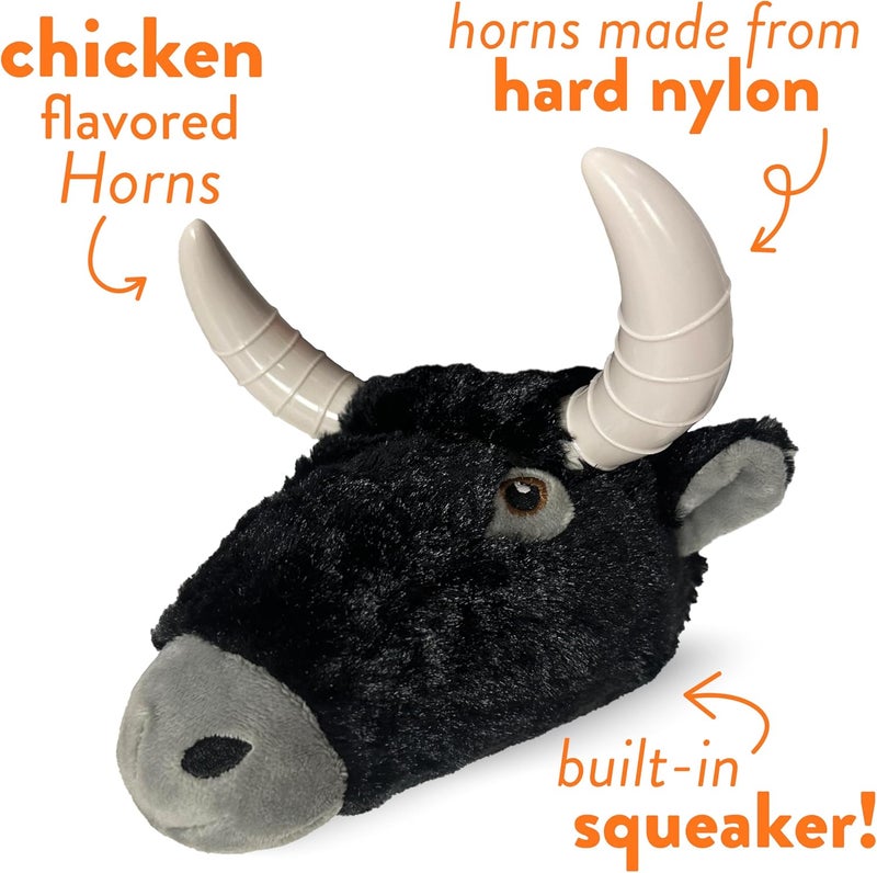 Spunky pup Knucklehead Durable Dog Toy - 2-in-1 Plush & Chew Toy for Aggressive Chewers, Chicken-Flavored Dental Chew, Durable Double-Stitched Squeaker- Bull - Image 2