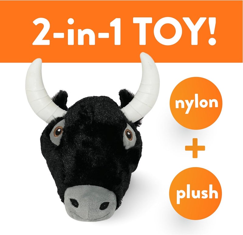 Spunky pup Knucklehead Durable Dog Toy - 2-in-1 Plush & Chew Toy for Aggressive Chewers, Chicken-Flavored Dental Chew, Durable Double-Stitched Squeaker- Bull - Image 3