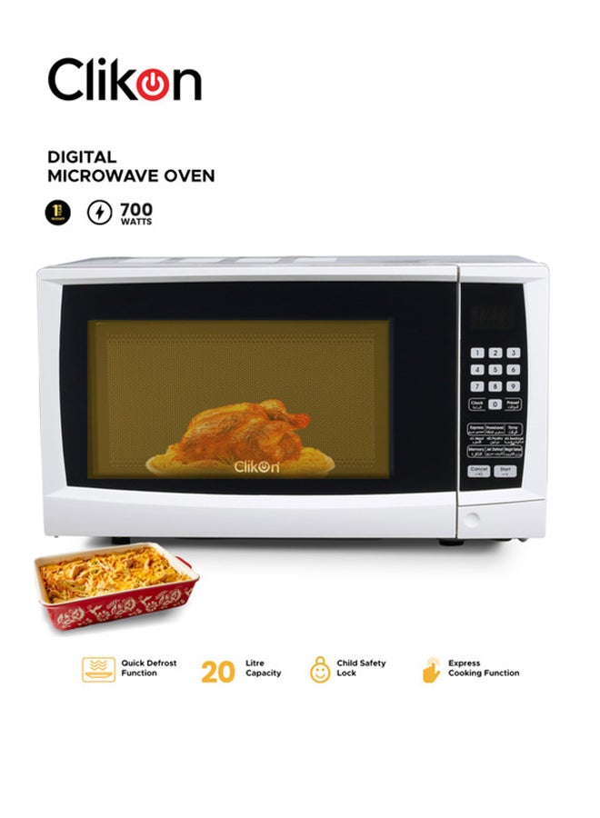 Clikon 20 Liter Digital Microwave Oven, Express Cooking Function,Quick Defrost Function, Child Lock Feature, 2 Years Warranty 20 L 1200 W CK4317 Black/White - Image 1