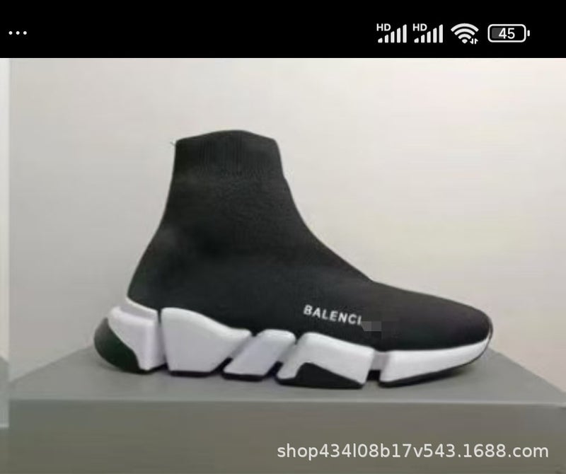 Original Export Box Speed Stretch Paris-Style Mid-Top Knitted Sock Sneakers Casual Versatile - Image 1