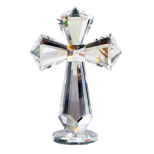 Rotroyce HandCarved Crystal Cross Desk Decor 6 Inch Spiritual Gift for Christians Clear K9 Crystal Religious Figurine with 360 Faceted Design Home Altar Office Inspirational Ornament Transparent - Image 1