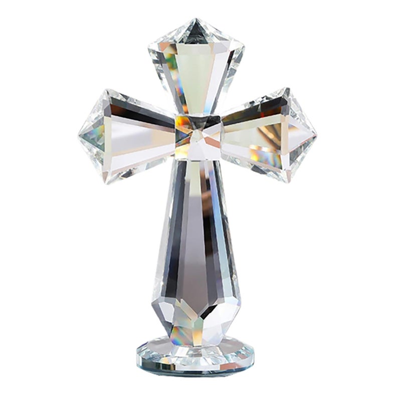 Rotroyce HandCarved Crystal Cross Desk Decor 6 Inch Spiritual Gift for Christians Clear K9 Crystal Religious Figurine with 360 Faceted Design Home Altar Office Inspirational Ornament Transparent - Image 2