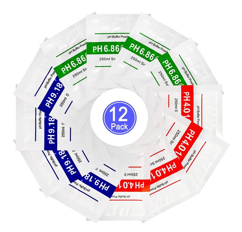 Nynelly 12 قطعة مسحوق محلول عازل لقياس درجة الحموضة لعملية المعايرة الدقيقة وسهلة الاستخدام، 4.01 درجة حموضة، 6.86 درجة حموضة و 9.18 درجة حموضة - Image 1