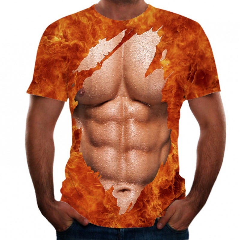 Wholesale 3D printing T-shirt foreign trade summer new wholesale creative tattoo muscle t-shirt men's short-sleeved top European size TX-JR03 M - Image 3