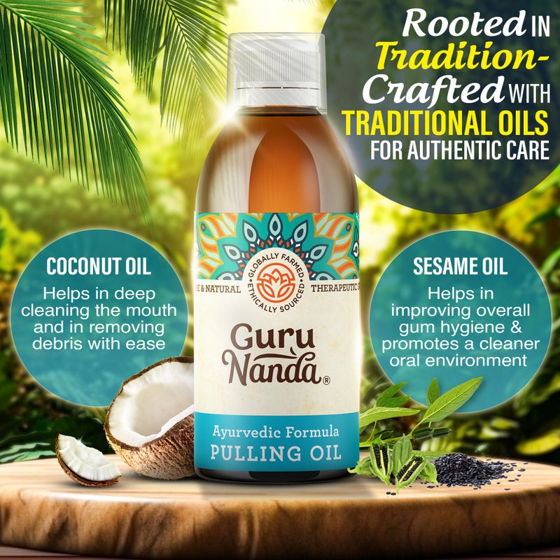 GuruNanda Original Oil Pulling Mouthwash, Promotes Deep Cleaning, with Coconut & Sesame for Teeth & Gum Health & Fresh Breath, with Tongue Scraper, Alcohol-Free, 8.45 Fl Oz - Image 2