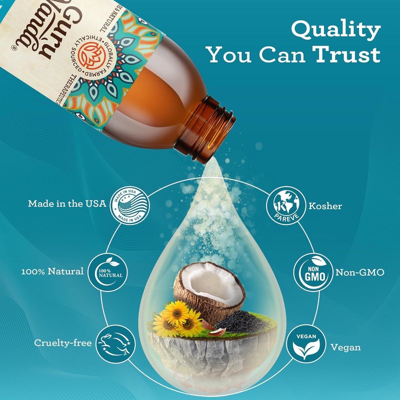 GuruNanda Original Oil Pulling Mouthwash, Promotes Deep Cleaning, with Coconut & Sesame for Teeth & Gum Health & Fresh Breath, with Tongue Scraper, Alcohol-Free, 8.45 Fl Oz - Image 4