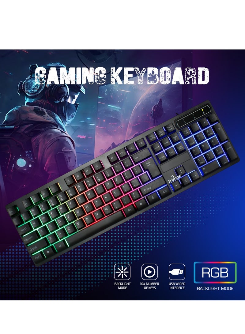 تراندز 4 في 1 RGB مجموعة ألعاب بإضاءة خلفية لوحة مفاتيح مضيئة ملونة بإضاءة LED سماعة رأس مضيئة ثلاثية الأبعاد ماوس ولوحة ماوس GC100 - Image 2