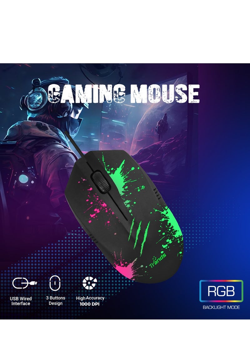 تراندز 4 في 1 RGB مجموعة ألعاب بإضاءة خلفية لوحة مفاتيح مضيئة ملونة بإضاءة LED سماعة رأس مضيئة ثلاثية الأبعاد ماوس ولوحة ماوس GC100 - Image 3