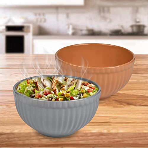 URBAN CHEF Ceramic Bowls | 550 ML | Kitchen Accessories Items, Microwave Safe Bowl, Serving Bowl, Bowl Set, Bowls for Kitchen, Mixing Bowl, Prism Ceramic Handcrafted (Set of 2 - Grey & Mustard) - Image 1