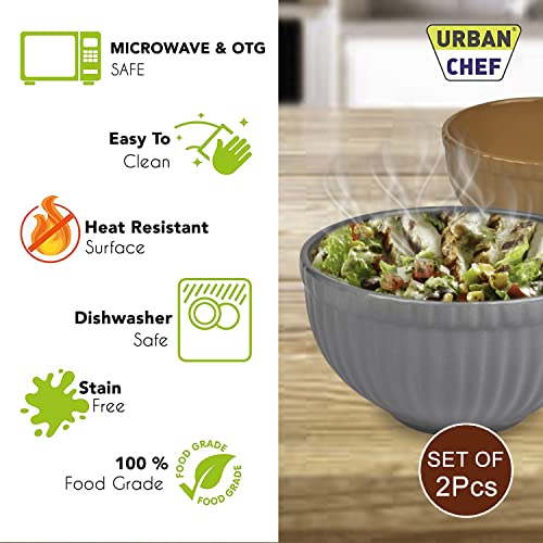URBAN CHEF Ceramic Bowls | 550 ML | Kitchen Accessories Items, Microwave Safe Bowl, Serving Bowl, Bowl Set, Bowls for Kitchen, Mixing Bowl, Prism Ceramic Handcrafted (Set of 2 - Grey & Mustard) - Image 5