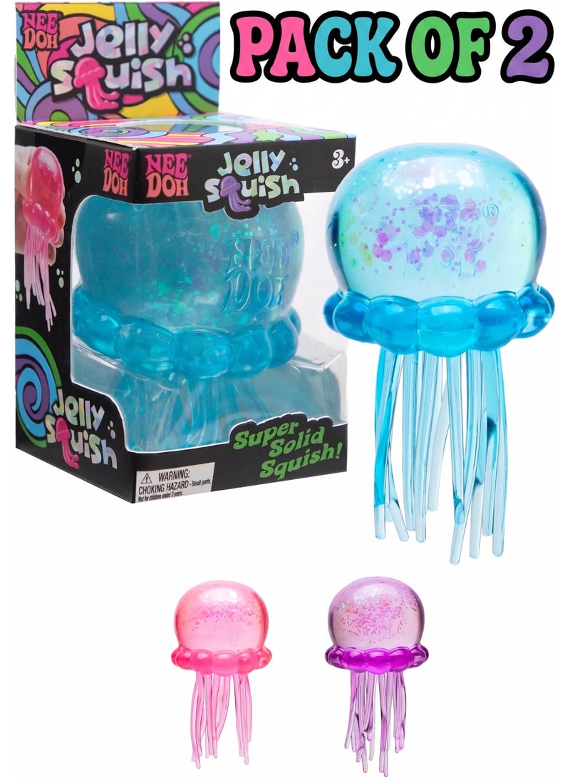 NeeDoh Jelly Squish Sensory Stress Relief Toy – Super Solid Squishy Jellyfish Fidget Toy for Kids & Adults, Soft Squeeze Anxiety Relief, Glitter Sensory Toy, Fun Desk Toy, Assorted Colors, Ages 3+ pack of 2 - Image 1