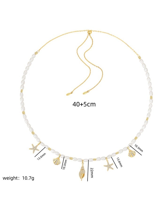 Initial Charm Necklace For Women Shell Necklaces Gold Charms Pendant Boho Summer Seashell Beach 14k Starfish Surfer Jewelry Gifts - Image 3