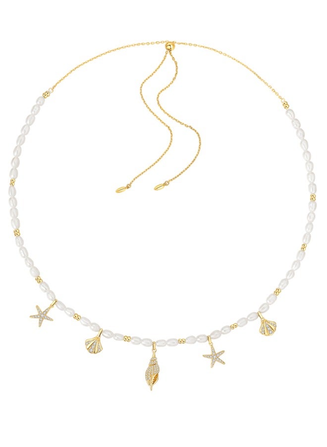 Initial Charm Necklace For Women Shell Necklaces Gold Charms Pendant Boho Summer Seashell Beach 14k Starfish Surfer Jewelry Gifts - Image 1