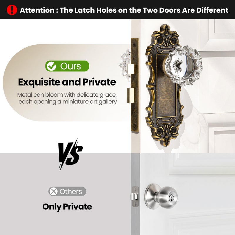 CEYMIO Antique Door Knobs Interior Mortise Lock Bronze Door Knob Crystal Glass Door Handle Skeleton Key Vintage Door Locks for Bedrooms Bathroom - Image 4