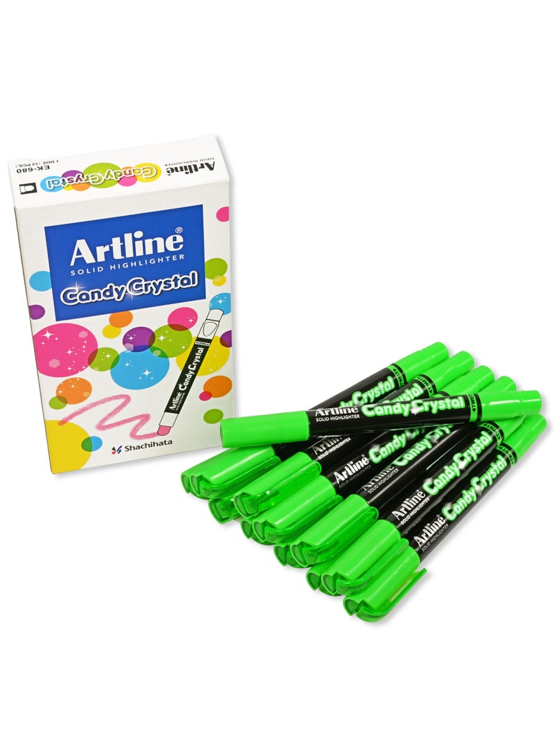 Artline 12 Pieces 680 Solid Highlighter, Candy Crystal Text Marker, Colour:Green - ARFLEK-680GR - Image 4