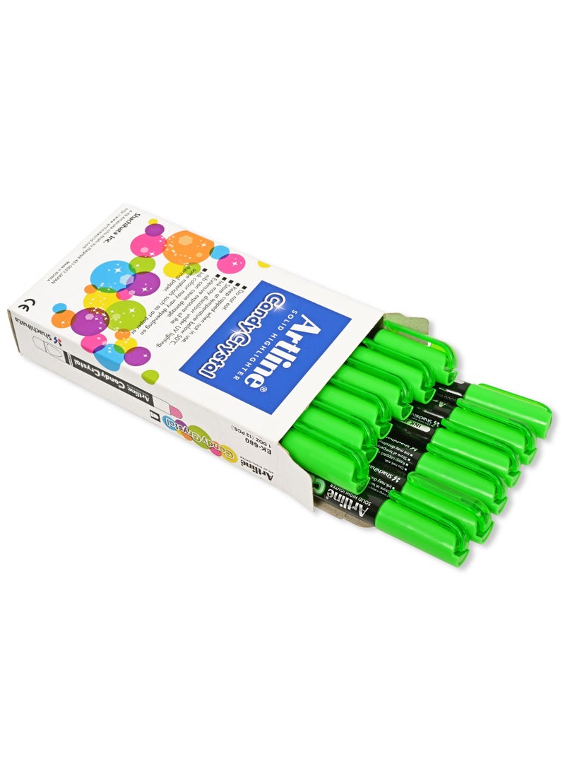 Artline 12 Pieces 680 Solid Highlighter, Candy Crystal Text Marker, Colour:Green - ARFLEK-680GR - Image 5