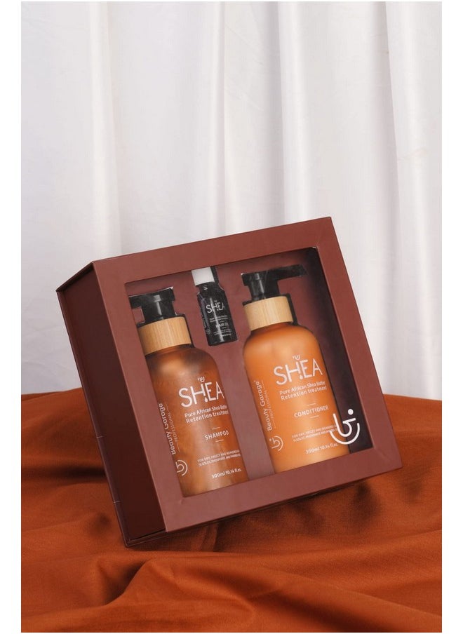 Beauty Garage - Shea Hair Care Gift Set (Shampoo 300Ml, Conditioner 300Ml & Shea Oil 10Ml) - Image 1